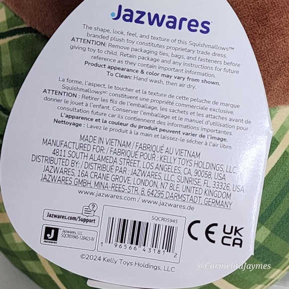 OMAR 🐻 Brown Bear In Green Plaid Shirt Original Squishmallow By Kellytoy NWT - Picture 6 of 8